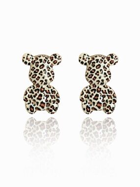 Leopard Print Teddy Bear Stud Earrings